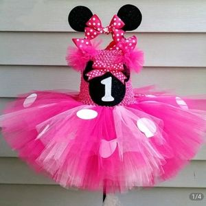 Cute Girls Pink Mickey Tutu Dress Baby Crochet Tul